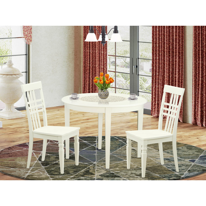3 Piece Dining Set Contains a Round Kitchen Table and 2 Dining Chairs, 42x42 Inch, Linen White, 3 Pieces: Table, 2 Chairs
