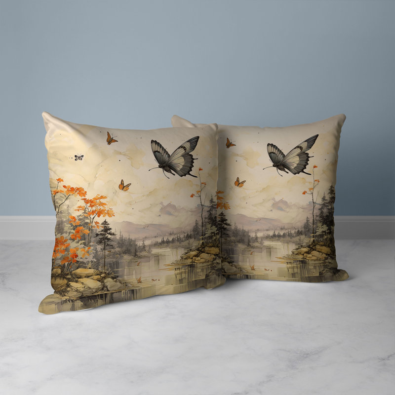 Coussin Flversing Floral Heights, H 16 po x l 16 po, Jaune et orange