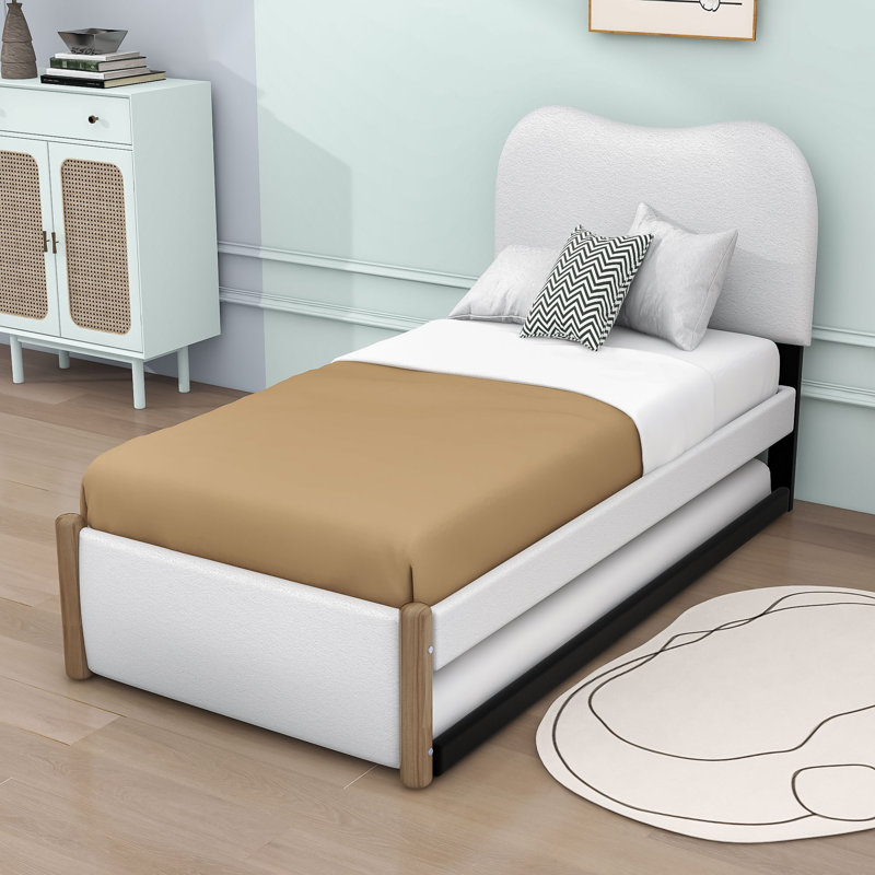 Lit plateforme tapissier Ileana, Simple, Blanc