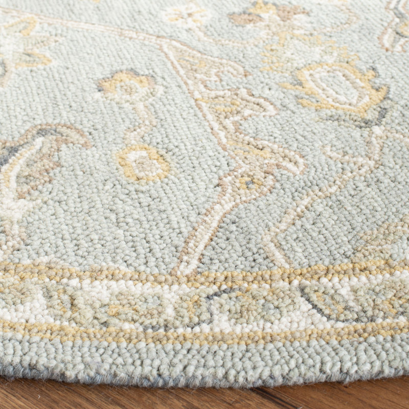 Airlie Oriental Handmade Tufted Wool Area Rug in Slate/Beige, Square 6'