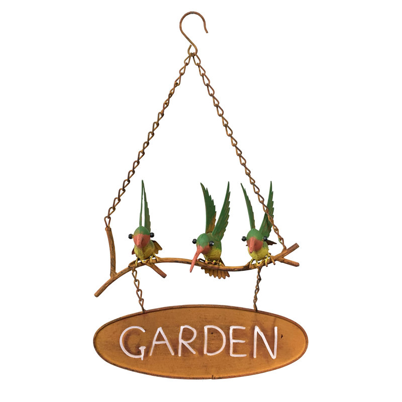 Colibri suspendu en métal avec enseigne de jardin Carnela