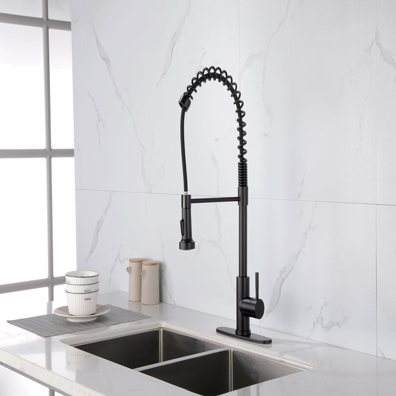 Spring Kitchen Faucet With Pull-Out Sprayer, Stainless Steel Single Handle Single Hole Kitchen Sink Faucet