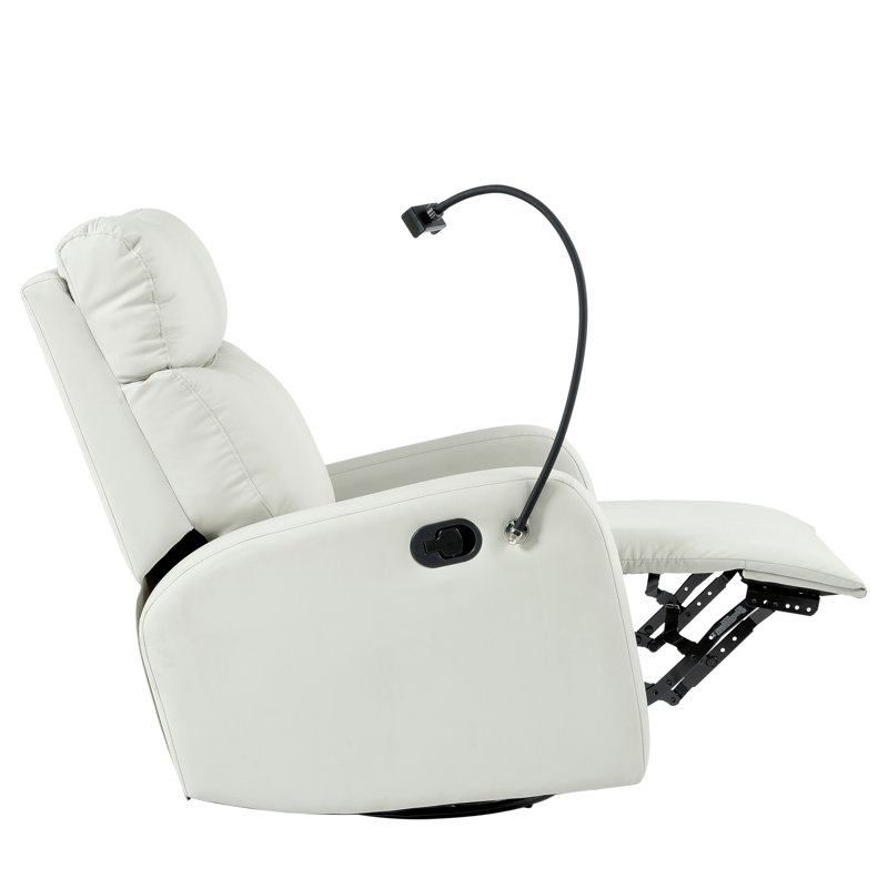 Light Gray Faux Leather Swivel Recliner with Metal Frame
