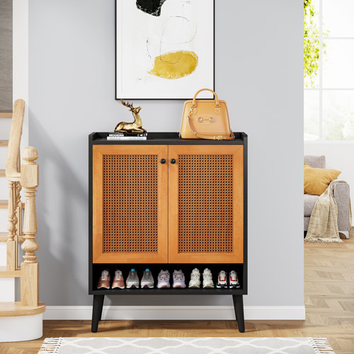 Bayou Breeze Rattan Shoe Storage Cabinet with Doors & Reviews | Wayfair