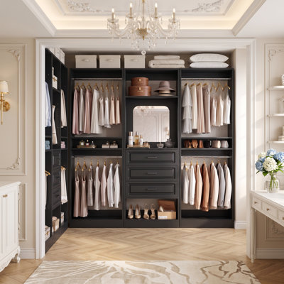 Freestanding Closet System with Drawers, Adjustable Closet Organizer with Hanging Rods and Shoe Racks