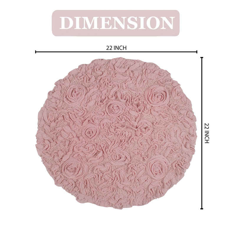 Taki Cotton Round Bath Rug, 22" Round, Pink