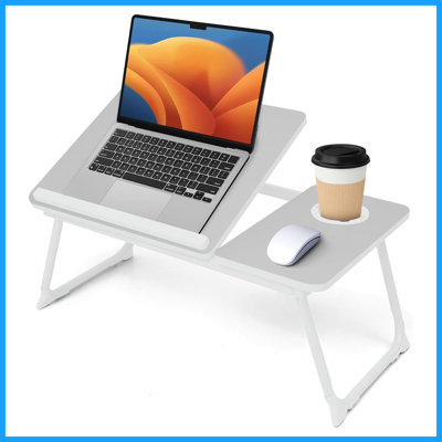 Plateau de lit pliable et réglable avec porte-gobelet, support portatif et léger pour ordinateur portable, idéal pour canapé et sol.