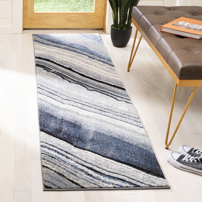 Tapis bleu / gris Azuela, Tapis de couloir 2 pi x 8 pi
