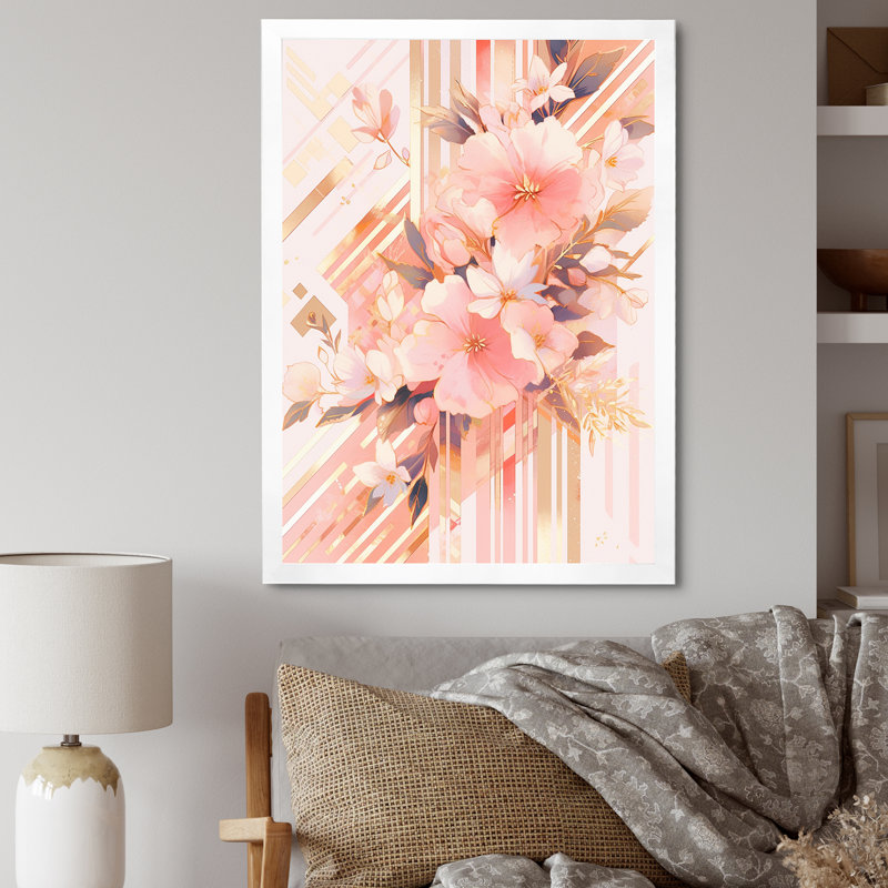 Fleurs de cerisier rose moderne avec motifs audacieux VI - Bouquets assortis, salon, Cadre photo blanc