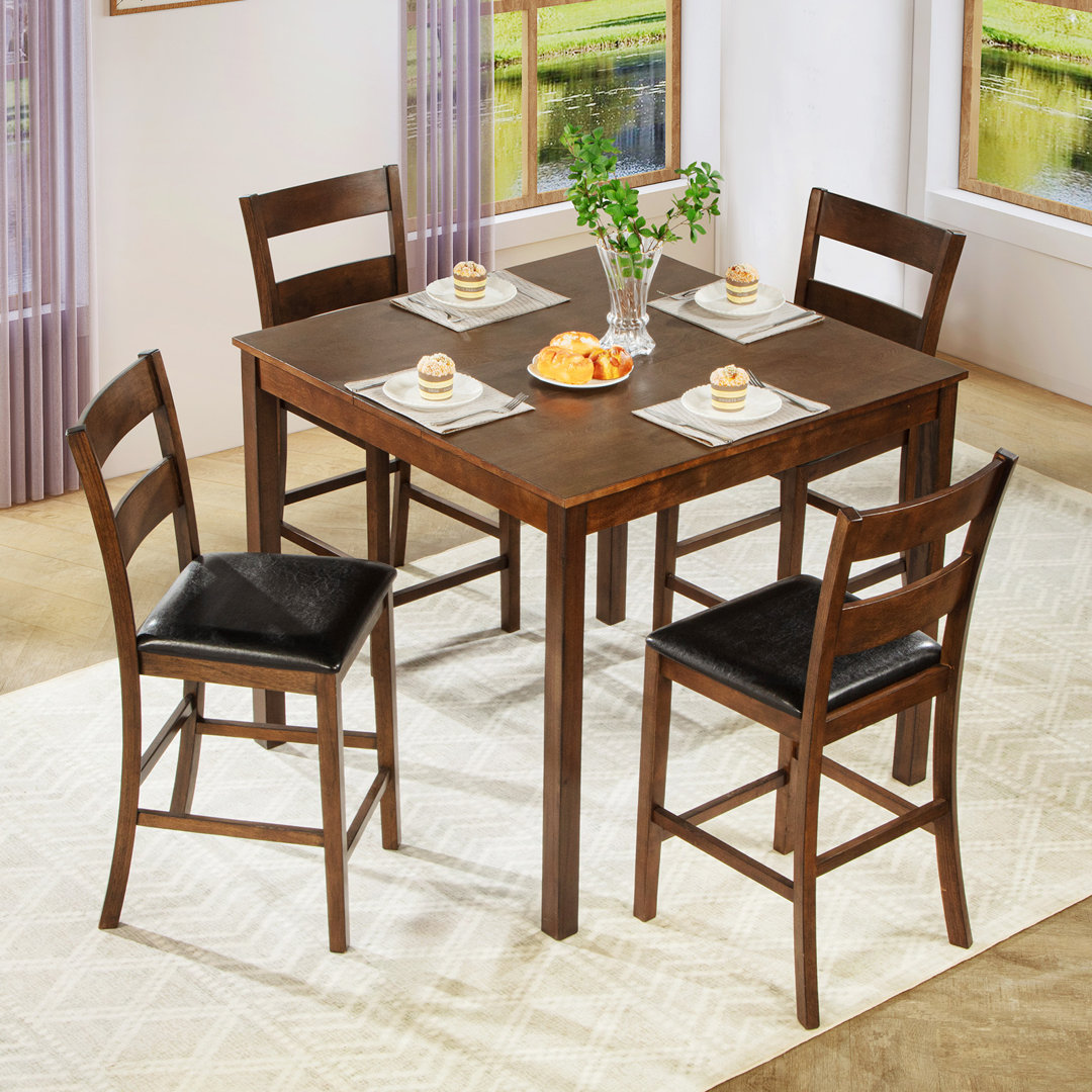 Deral 5-piece Elm Mid Century Modern Solid Wood Square Dining Table Set (Set of 5) Lark Manor™