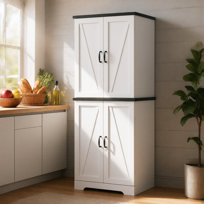 White Rustic Wooden Cabinet With Barn Doors Drawers And Adjustable Shelves For Multi-Space Use