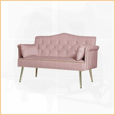 Modern Tufted Pink Velvet 2-Seater Sofa with Gold Metal Legs - Ideal for Living Room &amp; Apartment