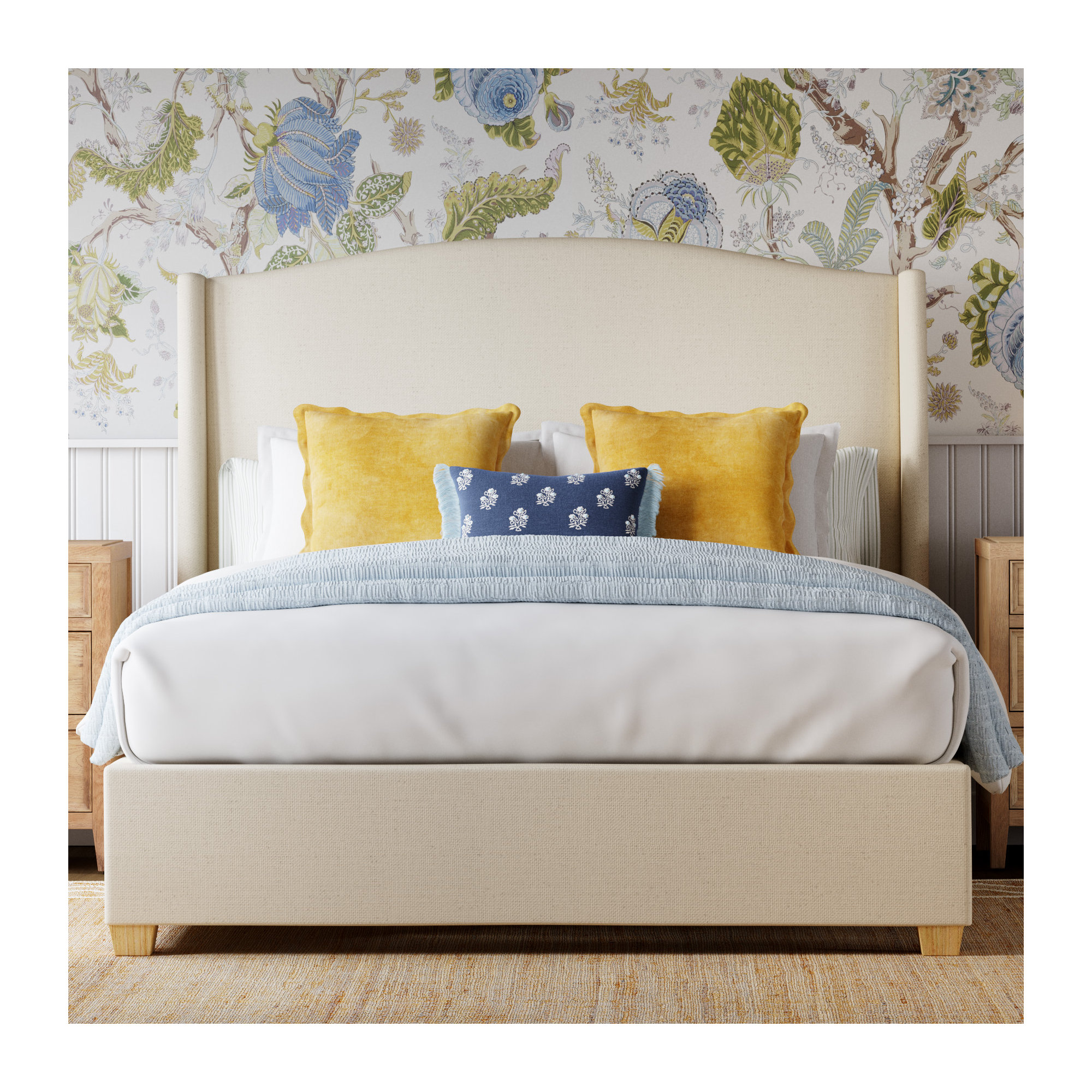 Collier Scalloped Edges Cotton Throw Pillow, Pillow Cover Only - No Insert, 20"H x 20"W, Yellow