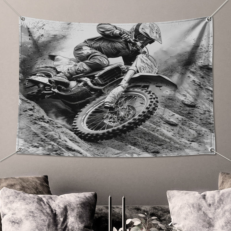 Tapisserie murale Motocross - Décoration murale sport, H 104 po x 88 avec 4 œillets