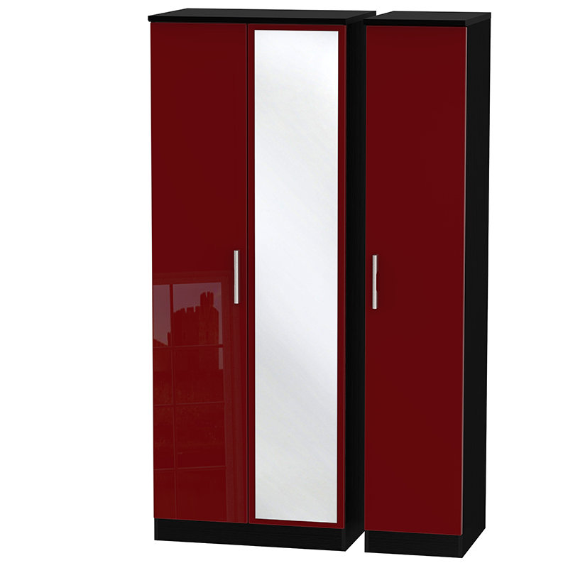 Yvette 3 Door Manufactured Wood Wardrobe, Black, 197 cm H x 111 cm W x 53 cm D