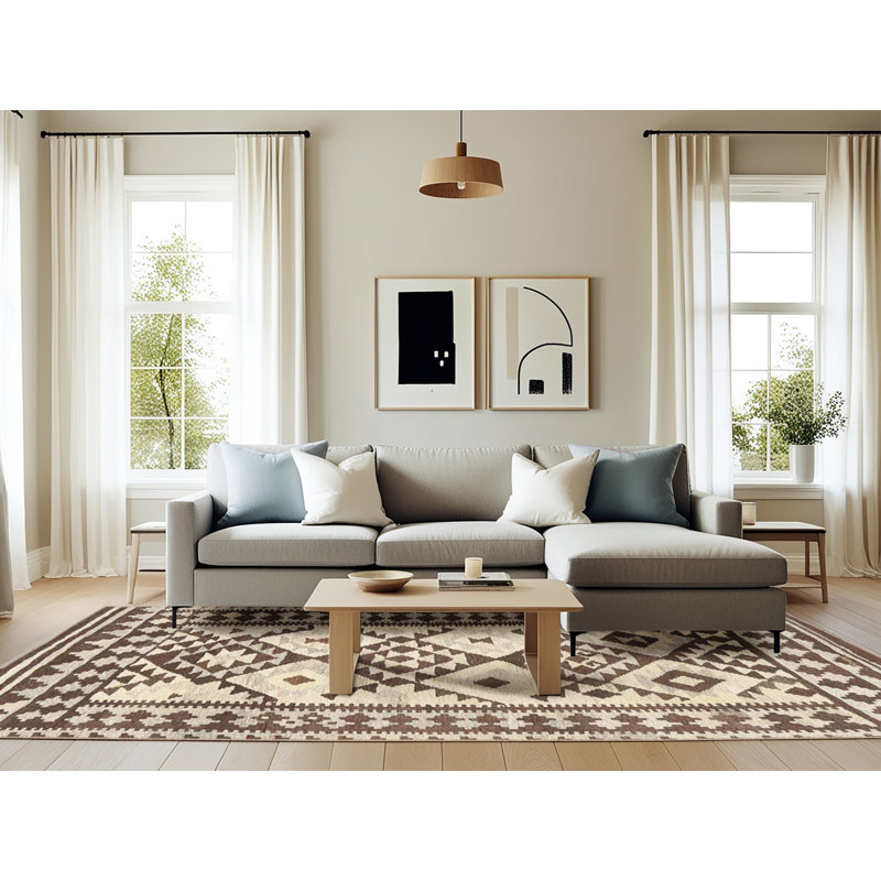 Tapis contemporain beige / brun, Rectangle 6 pi x 9 pi