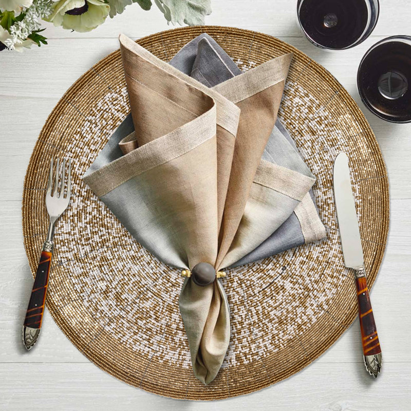 Gold and White Beaded Round Placemats Set of 4