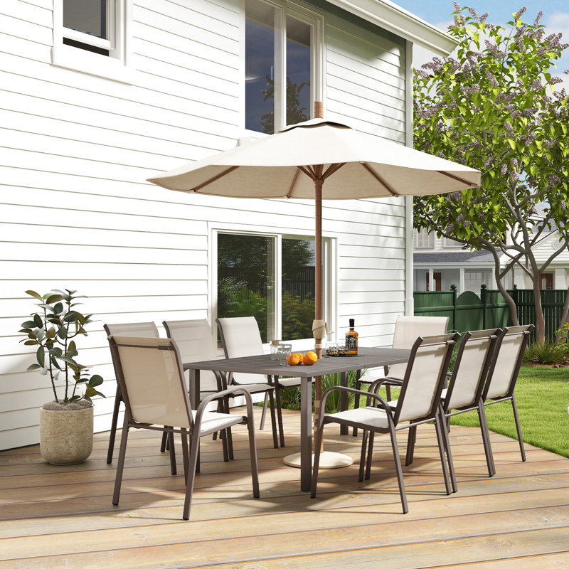 Terratex 9-Piece Patio Dining Set With Greige PVC-coated polyester Fabric, Gray, 8