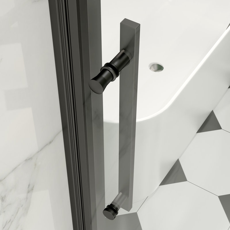 Porte de douche coulissante simple demi-cadre l 44 à 48 po x H 72 po avec verre trempé de 1/4 po, Noir mat