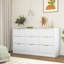 Commode blanche 9 tiroirs, grande commode profonde de 63 po, commode en bois avec 9 tiroirs pour la chambre à coucher, commodes longues pour le salon, couloir, panneau de tiroir avec motifs ondulés