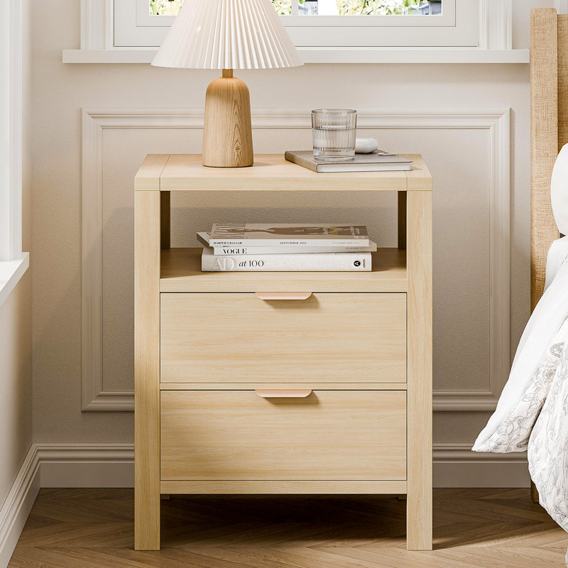 Table de chevet 2 tiroirs avec tablette Avelyn, H 26,38 po x l 20,87 po x P 17,32 po, Marron clair, 1