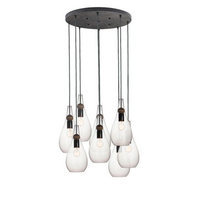 Lustre en forme de larme à 8 lumières avec détails en bois Earth