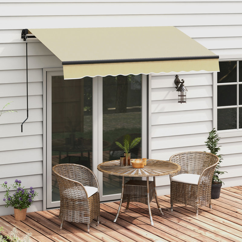 Auvent de patio 8 pi x 6,5 pi, parasol rétractable avec protection, structure en aluminium, beige pour différents espaces Contrôle manuel de l'abri de jardin, matériaux, espaces extérieurs
