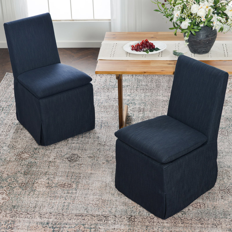 20" Wide Performance Fabric Slipcover Upholstered Dining Side Chair With Casters (Set of 2), Indigo