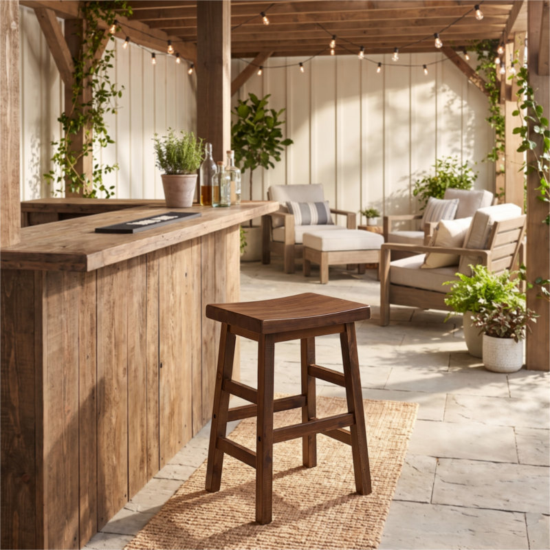 Tabouret de comptoir en bois d'acacia massif Durango de 26 po, naturel, Natural