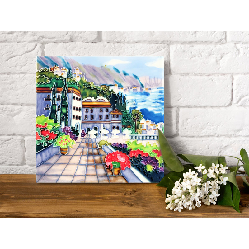 8'' x 8'' Glossy Hand Painted Ceramic / Porcelain Decorative Accent Tile