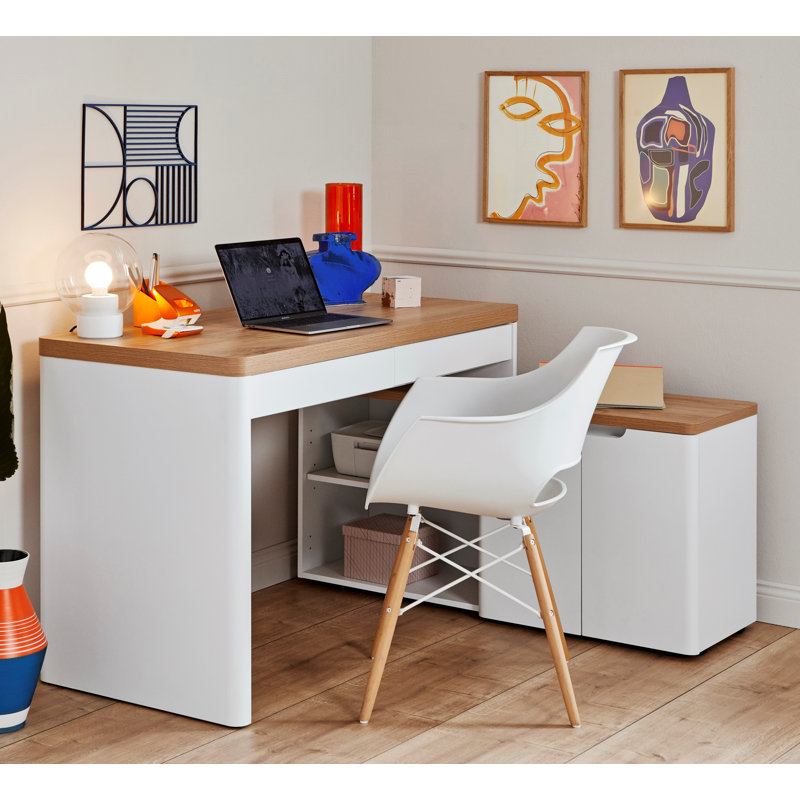 Arriaga L-Shape Executive Desk, Brown/White