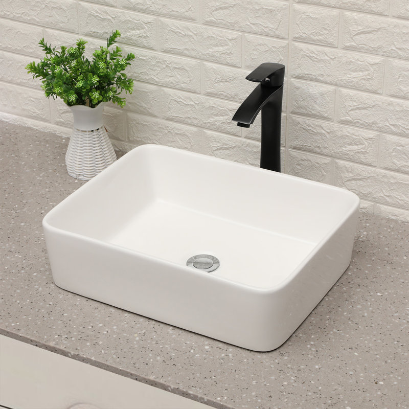 19"X15" Rectangle Vessel Sink And Matte Black Faucet Combo For Bathroom | Gift Idea, White