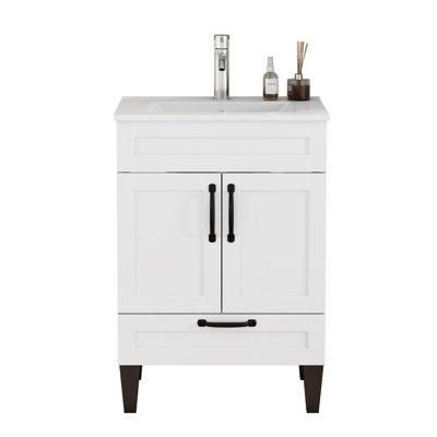 Meuble-lavabo autoportant de 24 po avec lavabo en céramique, 2 portes à fermeture douce et 1 tiroir