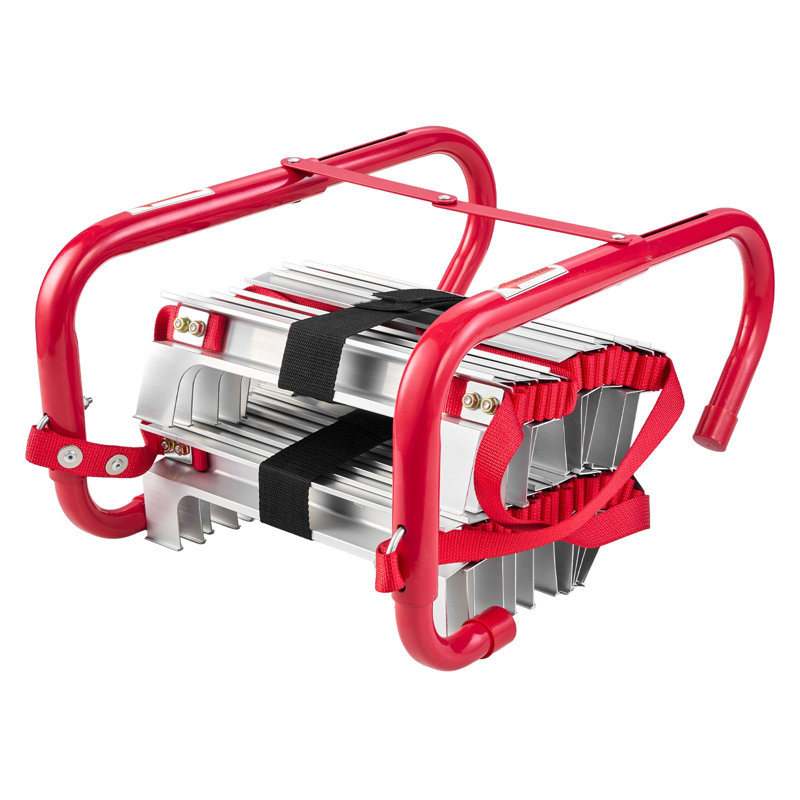 Échelle de secours, échelle de secours rétractable de 5 à 6 étages de 50 pi, échelle de sécurité légère en alliage d'aluminium avec sangle en polyester robuste, échelons larges et antidérapants, capacité de charge maximale de 1 000 lb