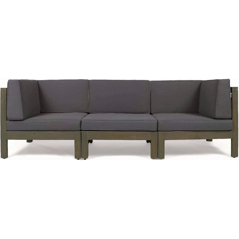 Ensemble de canapé 3 pièces, Coussin gris / cadre gris foncé