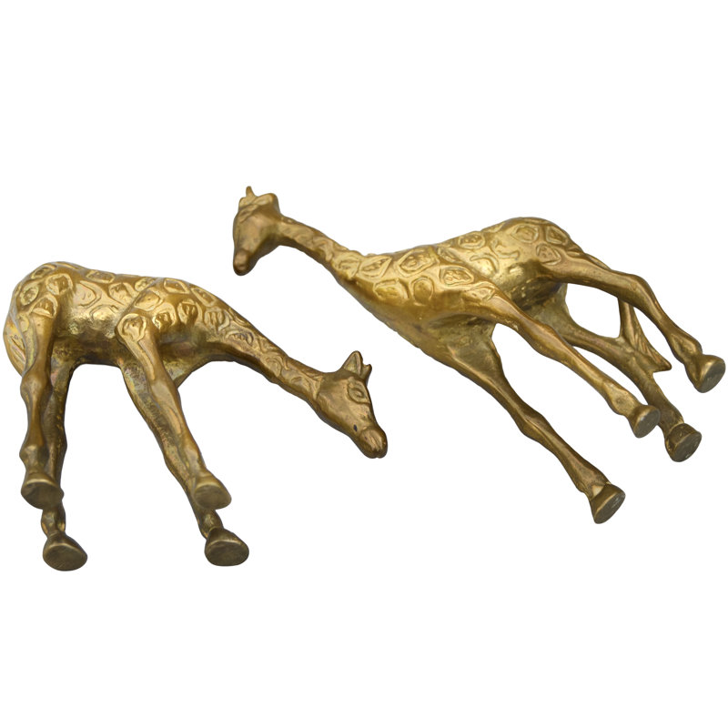 Handmade Americana Brass Giraffe Figurines- S/2