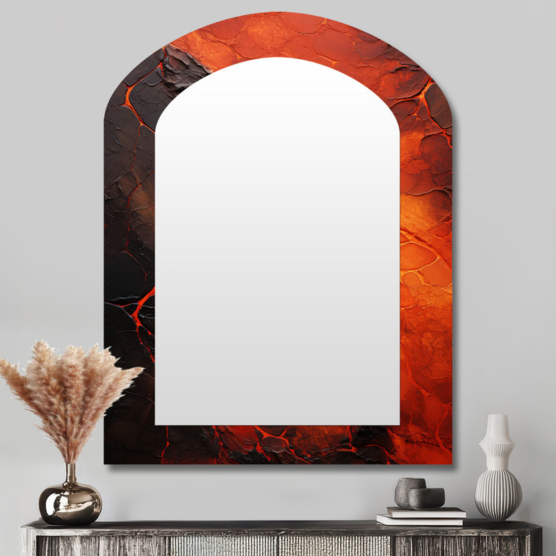 Volcanic Tachisme Fusion 2 - grand miroir mural asymétrique Tachisme, miroir arche moderne unique, impression d'art en métal