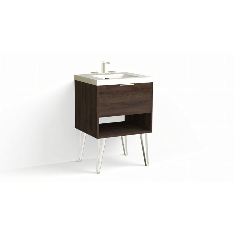 Modo 24" W Freestanding Single Bathroom Vanity with Dawson Leg, Polished Nickel, Matte White/8" Widespread, Nocino
