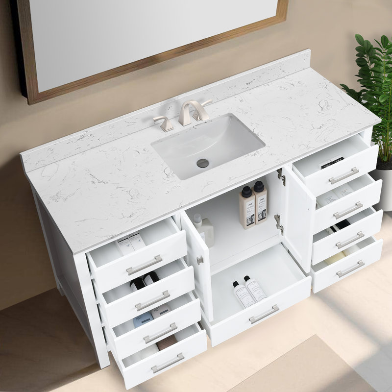 Tiberiu 60'' Single Bathroom Vanity with Engineered Marble Top, White