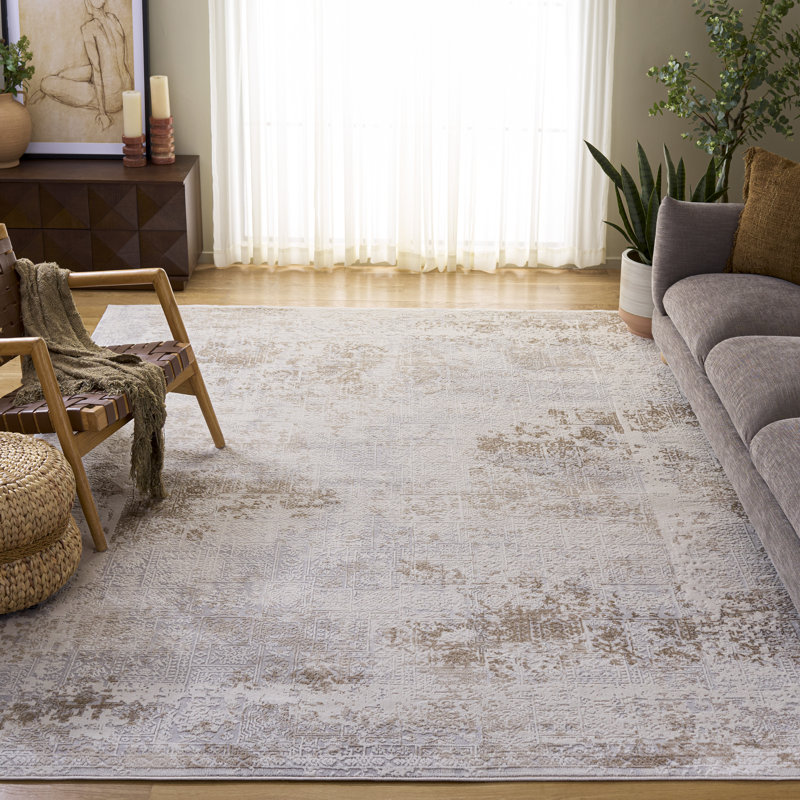 Tapis en polypropylène / polyester tissé à la machine Southwestern en ivoire / gris / beige, Rectangle 8 pi x 10 pi