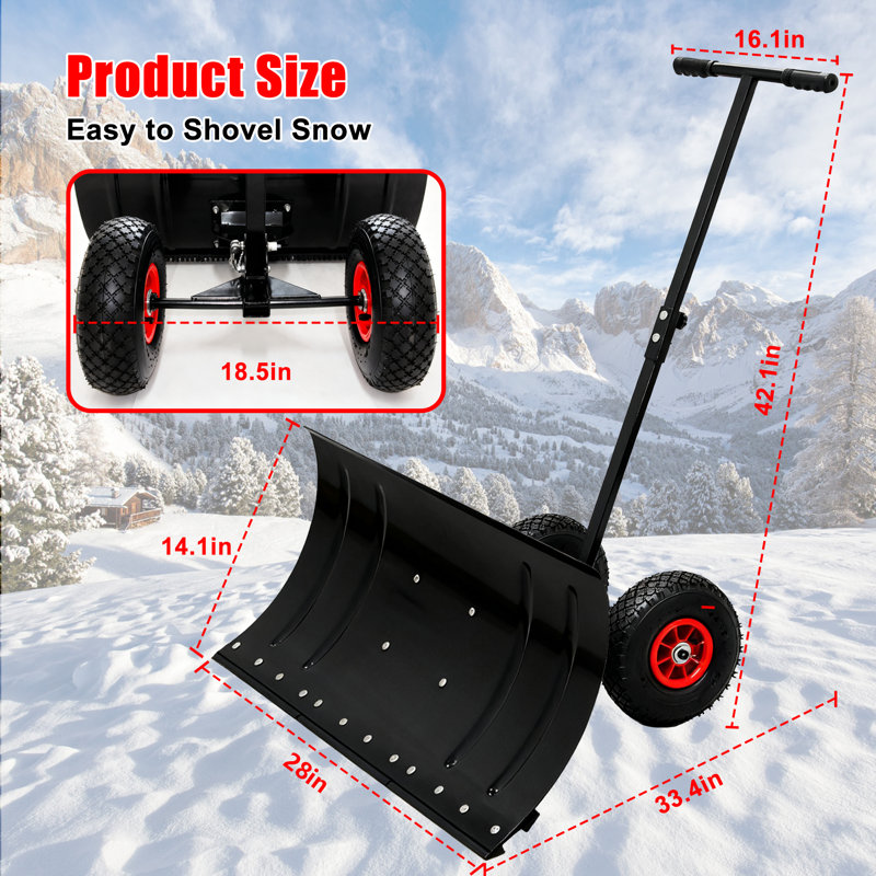 40.4 in. Metal Rolling Snow Pusher Shovel with Adjustable Steel Blade Angle and Wheels