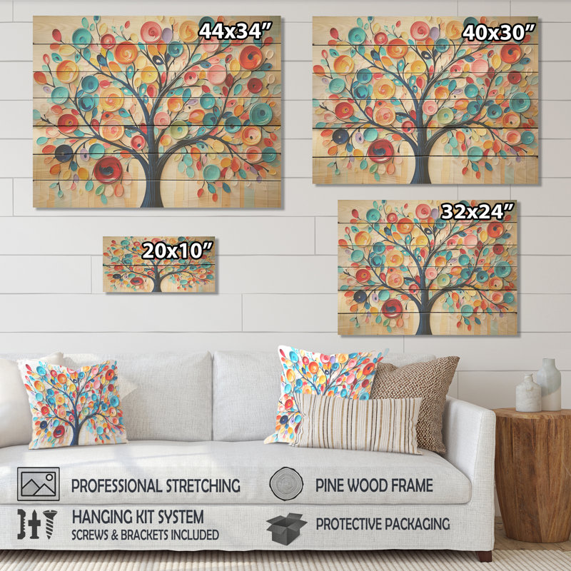 Arbre coloré abstrait I - Arbre africain sur bois, H 10 po x l 20 po