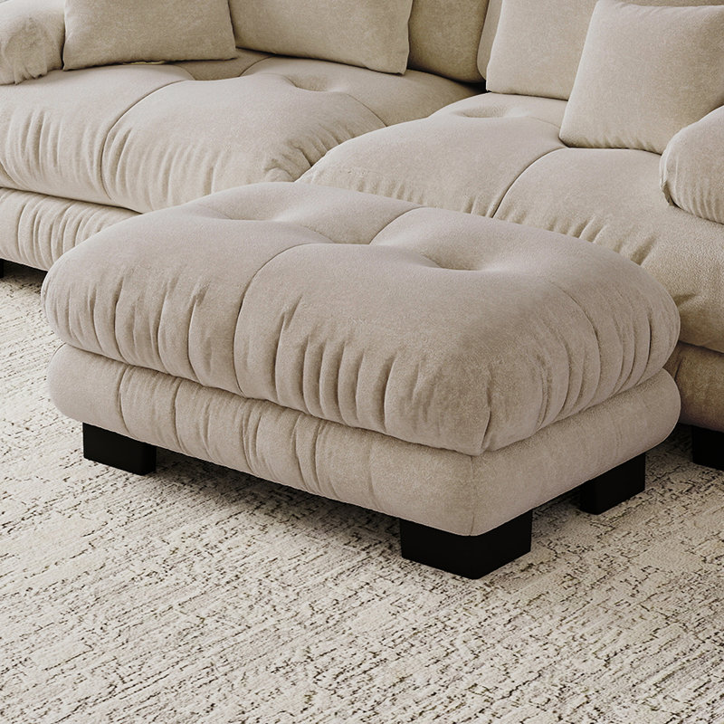 Chenille Fabric Ottoman For Living Room, Light Coffee