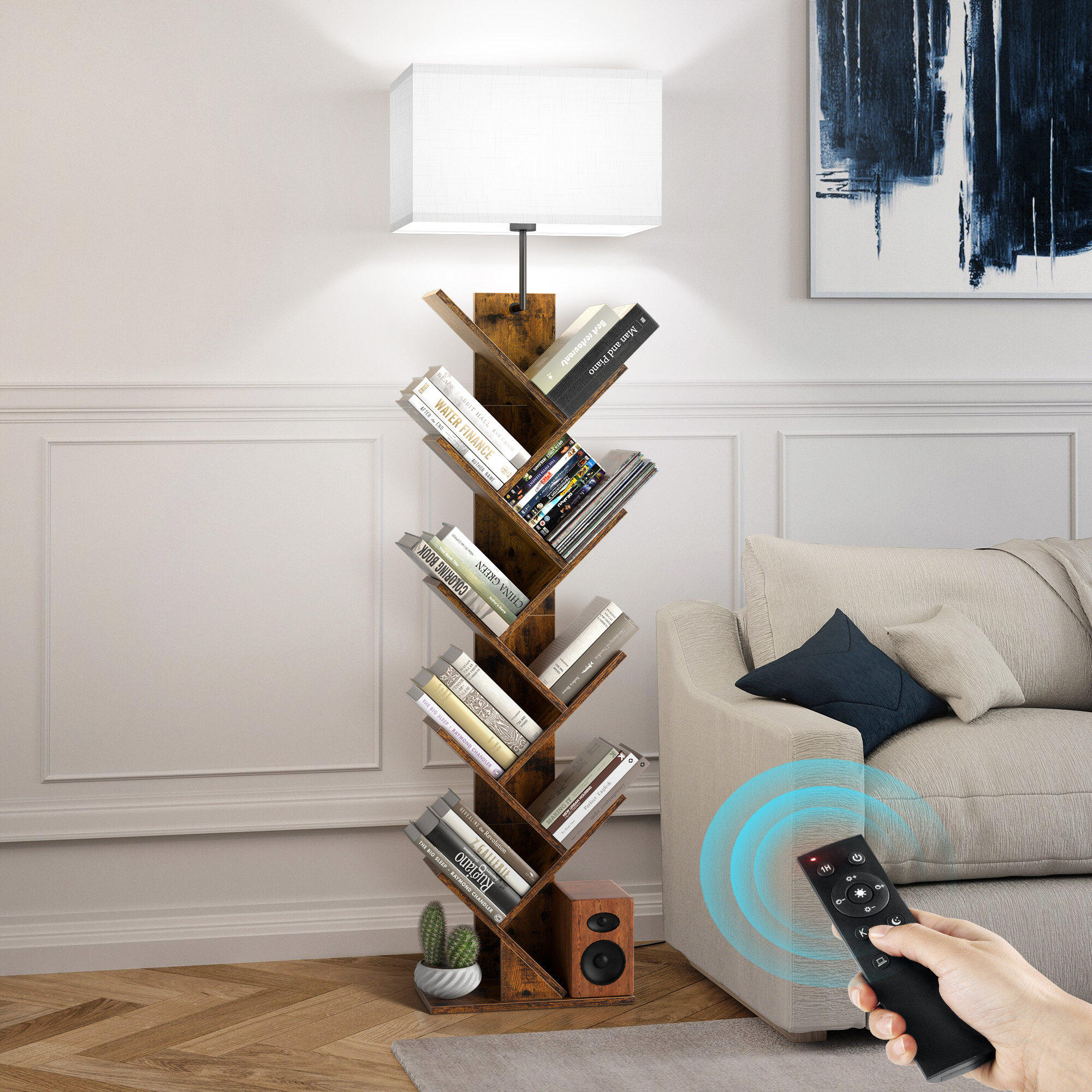 Ebern Designs Bookcases With Led Light And Remote Control, 9-Tier Column Floor Lamp | Wayfair