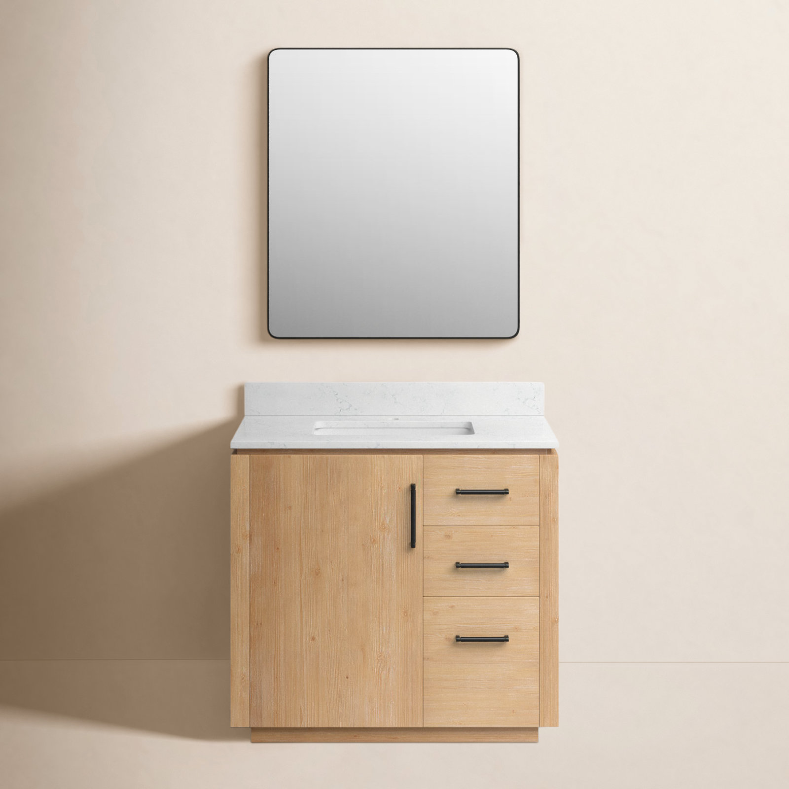 Cloverfield 36'' Single Bathroom Vanity, Fir Wood Brown, Matte Black