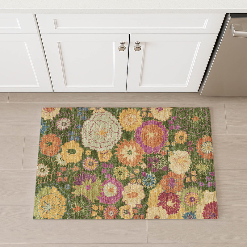 Machine Washable Indoor/Outdoor Matteson ACN2293 Floral Rug, Rectangle 1'8" x 2'6"