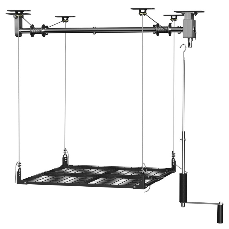 Élévateur de rangement pour garage robuste 4 x 4 pi avec manivelle manuelle et capacité de 400 lb