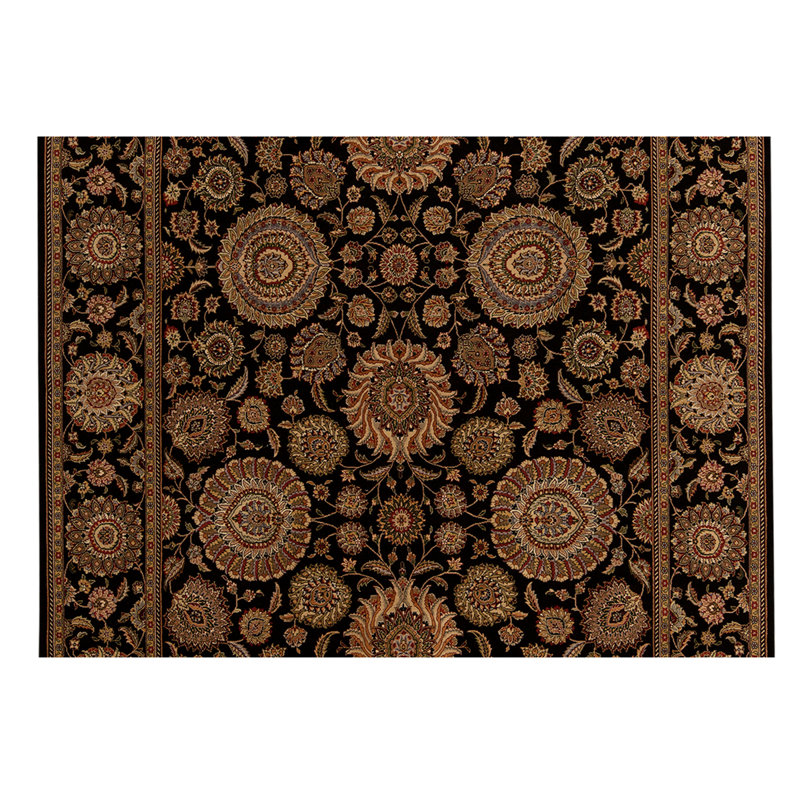 Wool Floral Area Rug in Black/Brown/Beige