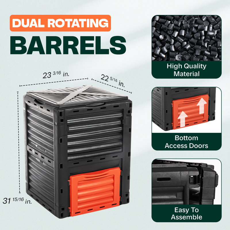 80 Gallon Black and Orange High-Density Polyethylene Garden Compost Bin