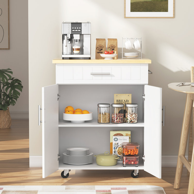 Kitchen Island Cart With Storage,Rolling Side Table On Wheels With Large Worktop, Cabinet,Towel Rack And Drawers For Kitchen,Dinning Room